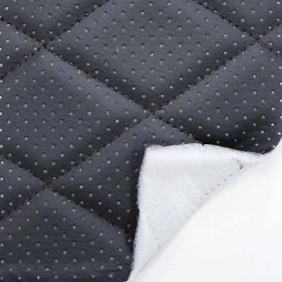 Экокожа стеганая перфорированная Ромб Черная с Черной строчкой